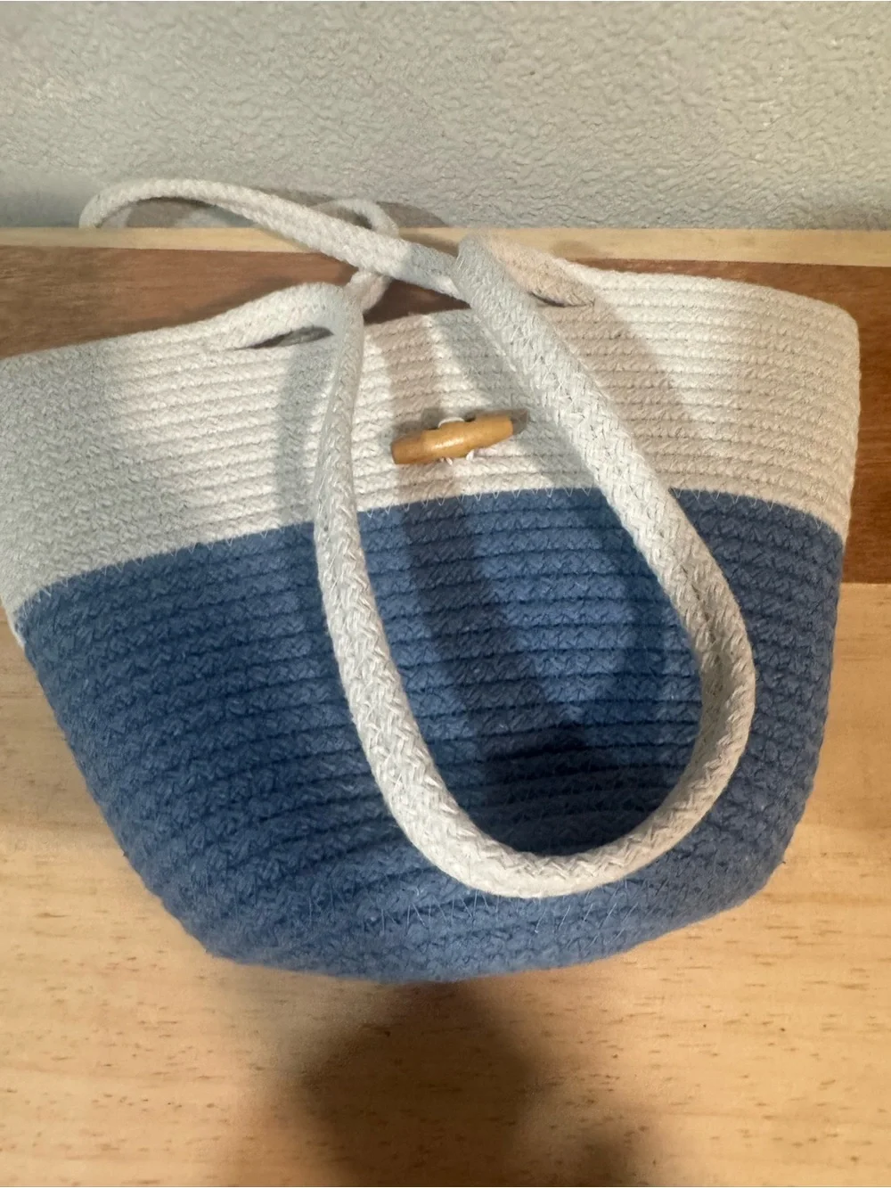 Woven Two-Tone White and Blue Rope Tote beach Bag